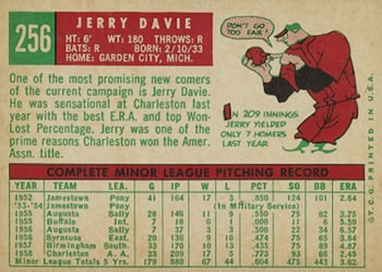 1959 Topps #256 Jerry Davie Back