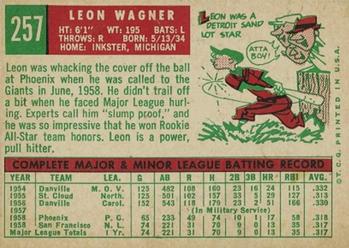 1959 Topps #257 Leon Wagner Back
