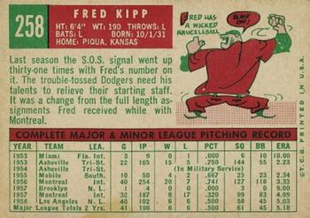 1959 Topps #258 Fred Kipp Back