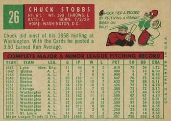 1959 Topps #26 Chuck Stobbs Back