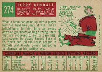 1959 Topps #274 Jerry Kindall Back