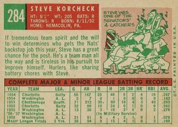 1959 Topps #284 Steve Korcheck Back