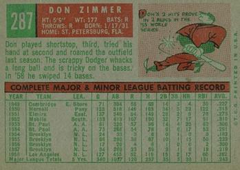 1959 Topps #287 Don Zimmer Back