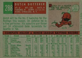 1959 Topps #288 Dutch Dotterer Back