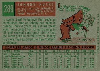 1959 Topps #289 Johnny Kucks Back