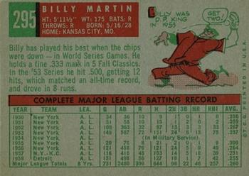 1959 Topps #295 Billy Martin Back