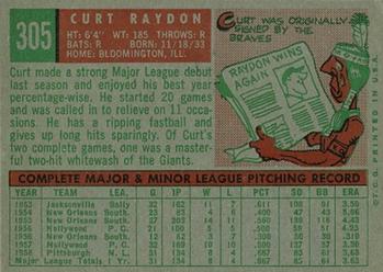 1959 Topps #305 Curt Raydon Back