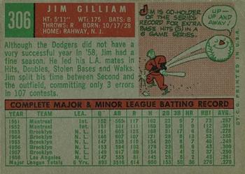 1959 Topps #306 Jim Gilliam Back