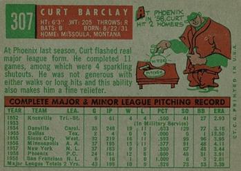 1959 Topps #307 Curt Barclay Back