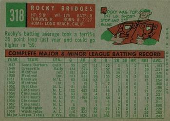 1959 Topps #318 Rocky Bridges Back