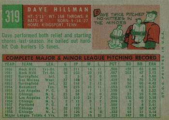 1959 Topps #319 Dave Hillman Back