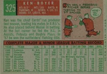 1959 Topps #325 Ken Boyer Back