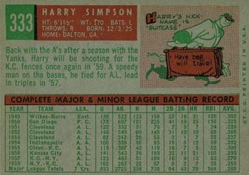 1959 Topps #333 Harry Simpson Back