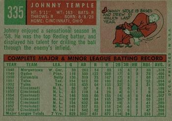 1959 Topps #335 Johnny Temple Back