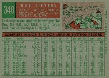 1959 Topps #340 Roy Sievers Back