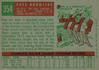 1959 Topps #354 Pete Burnside Back