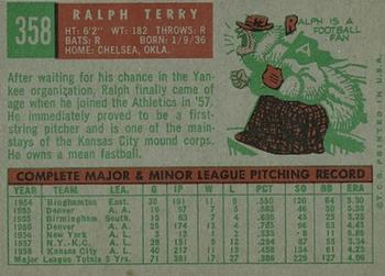1959 Topps #358 Ralph Terry Back