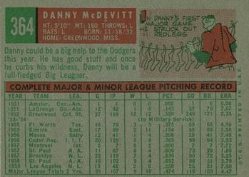 1959 Topps #364 Danny McDevitt Back