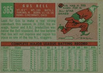 1959 Topps #365 Gus Bell Back