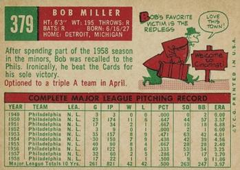 1959 Topps #379 Bob Miller Back