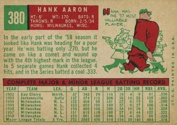 1959 Topps #380 Hank Aaron Back