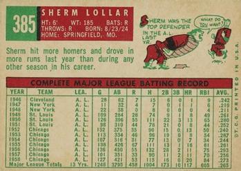 1959 Topps #385 Sherm Lollar Back