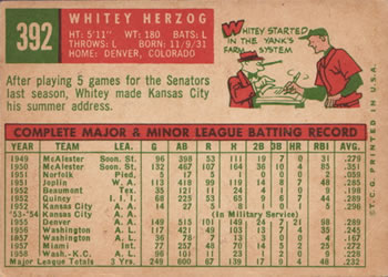 1959 Topps #392 Whitey Herzog Back