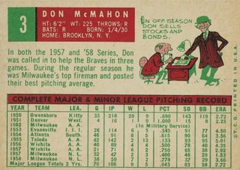 1959 Topps #3 Don McMahon Back