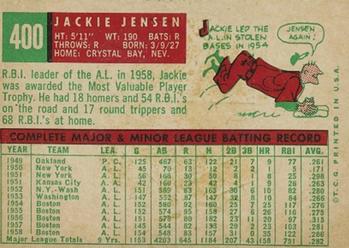 1959 Topps #400 Jackie Jensen Back