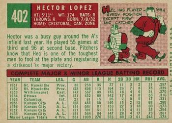 1959 Topps #402 Hector Lopez Back