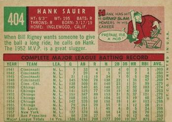 1959 Topps #404 Hank Sauer Back