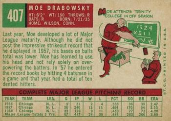 1959 Topps #407 Moe Drabowsky Back