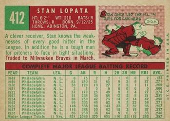 1959 Topps #412 Stan Lopata Back