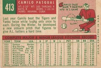 1959 Topps #413 Camilo Pascual Back