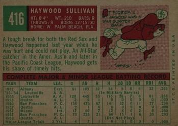 1959 Topps #416 Haywood Sullivan Back