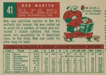 1959 Topps #41 Bob Martyn Back