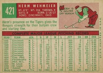 1959 Topps #421 Herm Wehmeier Back