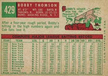 1959 Topps #429 Bobby Thomson Back