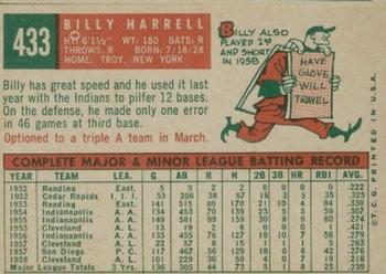 1959 Topps #433 Billy Harrell Back
