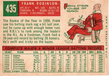 1959 Topps #435 Frank Robinson Back
