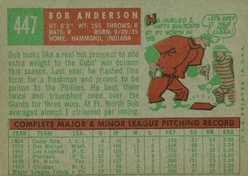 1959 Topps #447 Bob Anderson Back