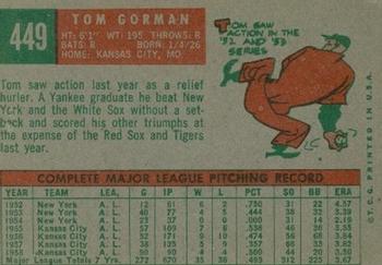 1959 Topps #449 Tom Gorman Back