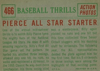 1959 Topps #466 Billy Pierce Back