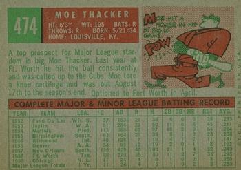 1959 Topps #474 Moe Thacker Back