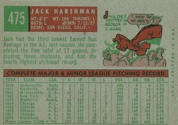 1959 Topps #475 Jack Harshman Back