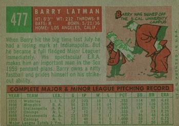 1959 Topps #477 Barry Latman Back