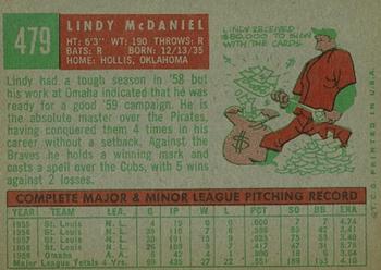 1959 Topps #479 Lindy McDaniel Back