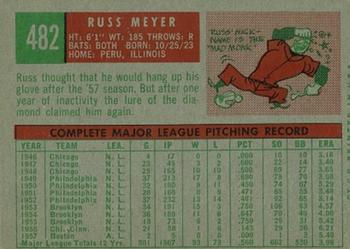 1959 Topps #482 Russ Meyer Back