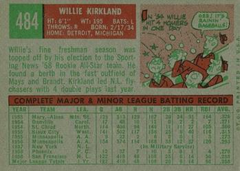 1959 Topps #484 Willie Kirkland Back