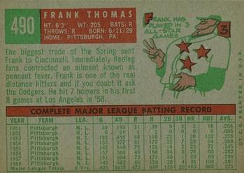 1959 Topps #490 Frank Thomas Back
